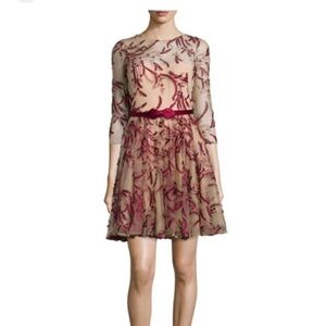 Marchesa Notte Dress Tulle Fit and Flare Embroidered Sheer A-Line size 6